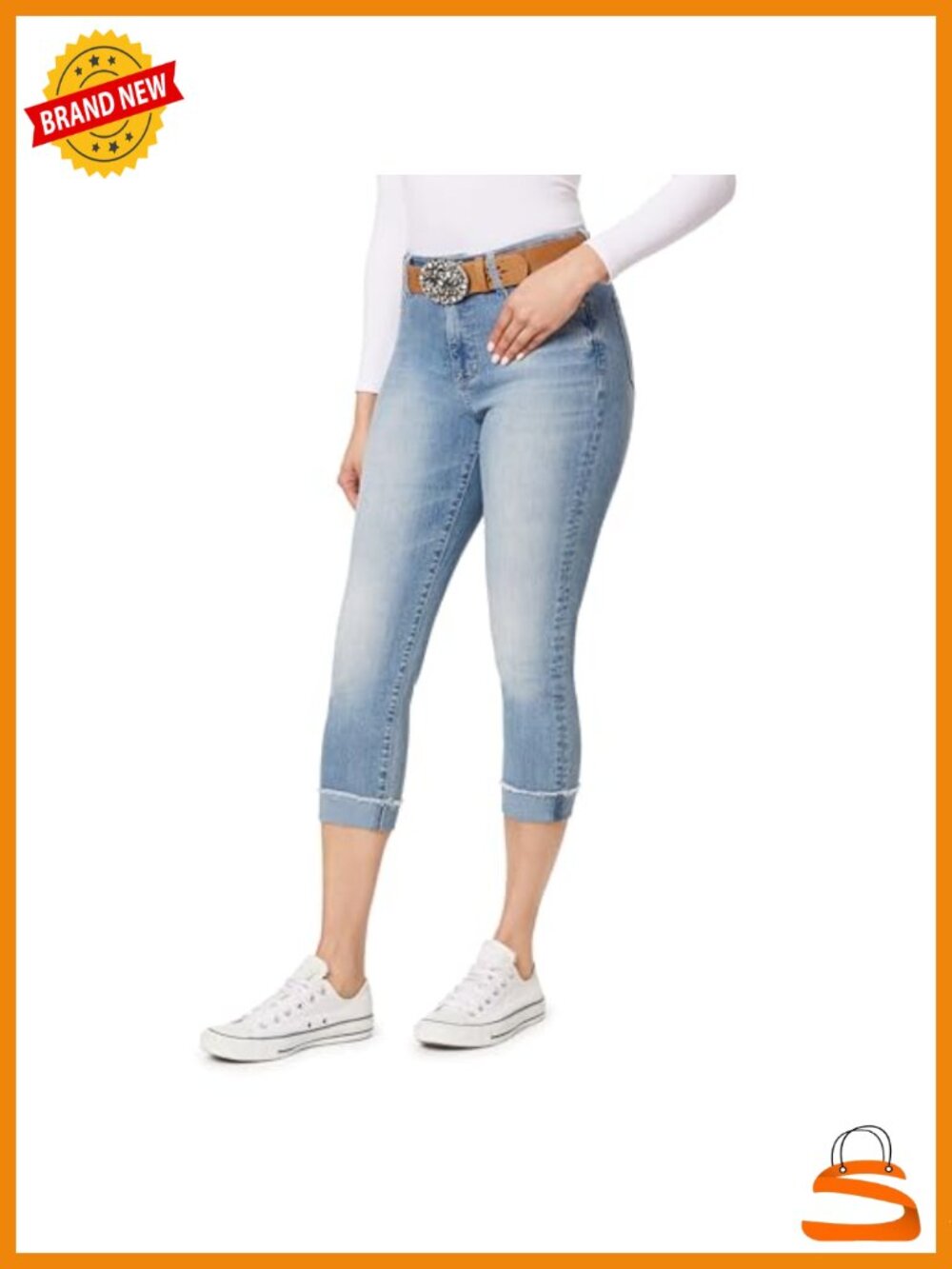 High Rise Curvy Crop Skinny Jeans with Belted Waist